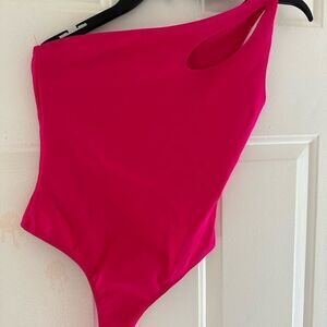 Hot pink Crossover strap bodysuit